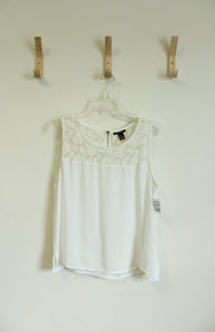 Forever 21 White Chiffon Lace Top | Size M