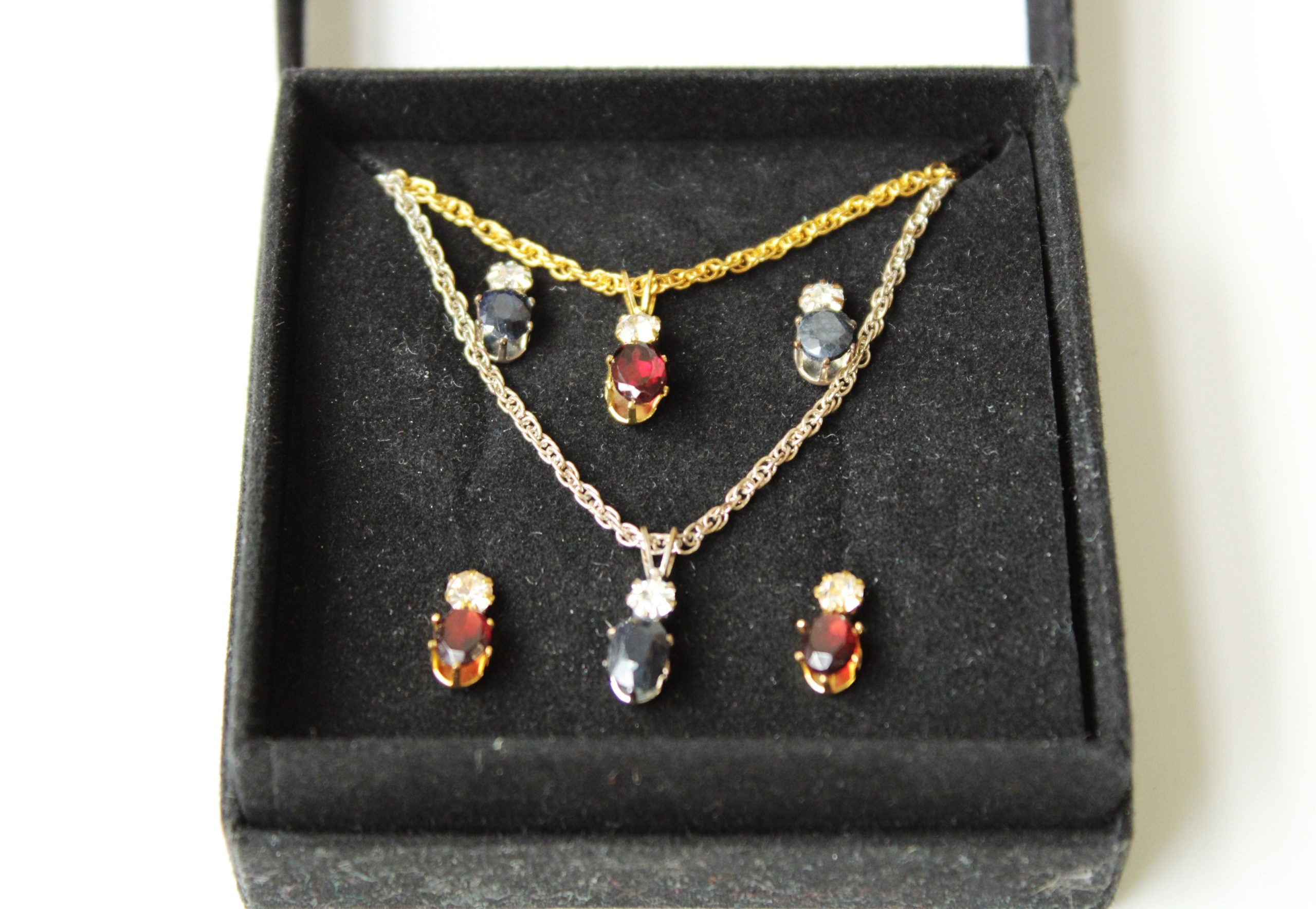 Red & Blue Stone Necklace & Earring Set