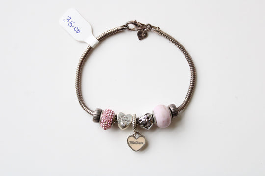 Sterling Silver Beaded Heart "Mother" Bracelet
