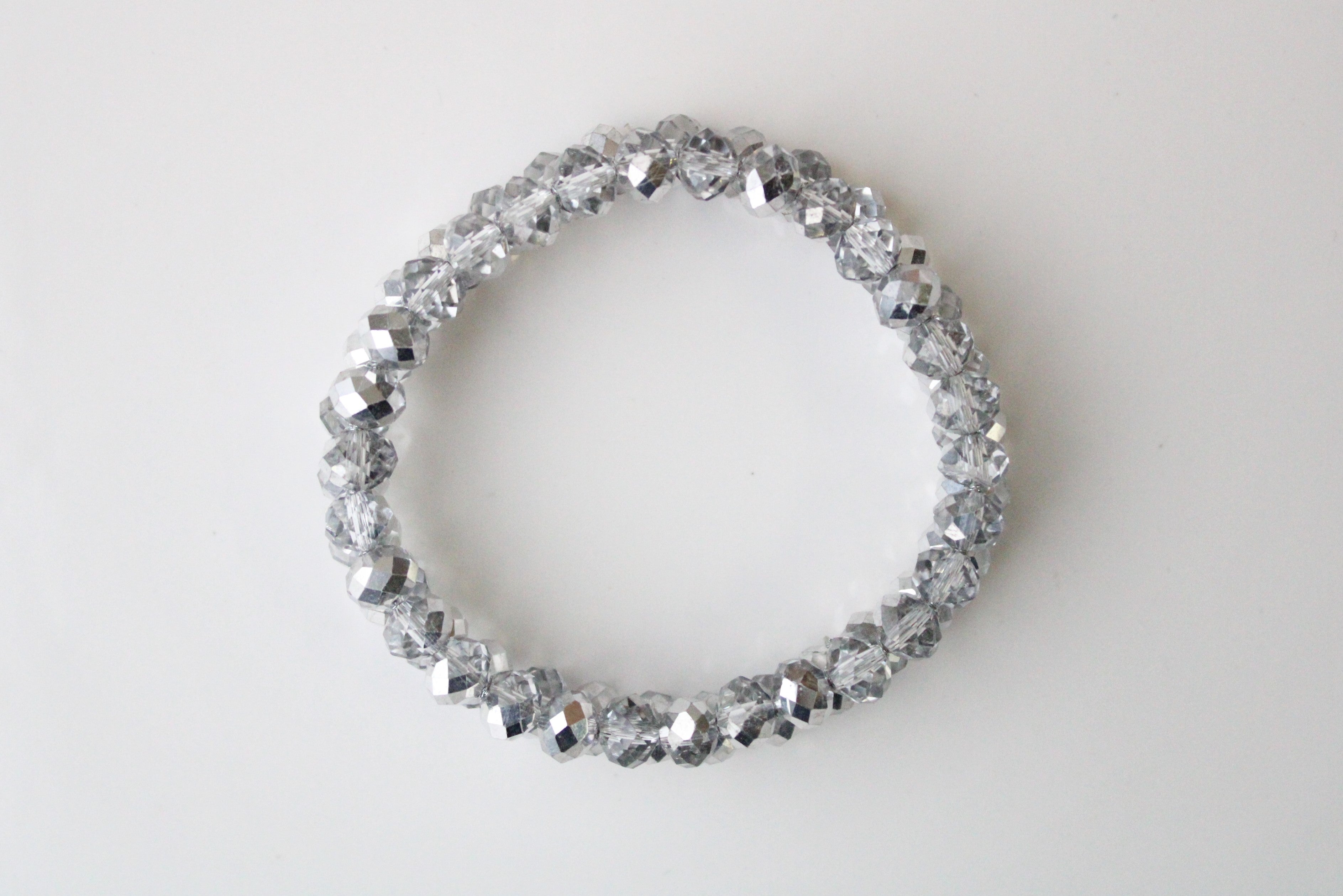 Gray Clear Glass Stone Crystal Stretch Bracelet
