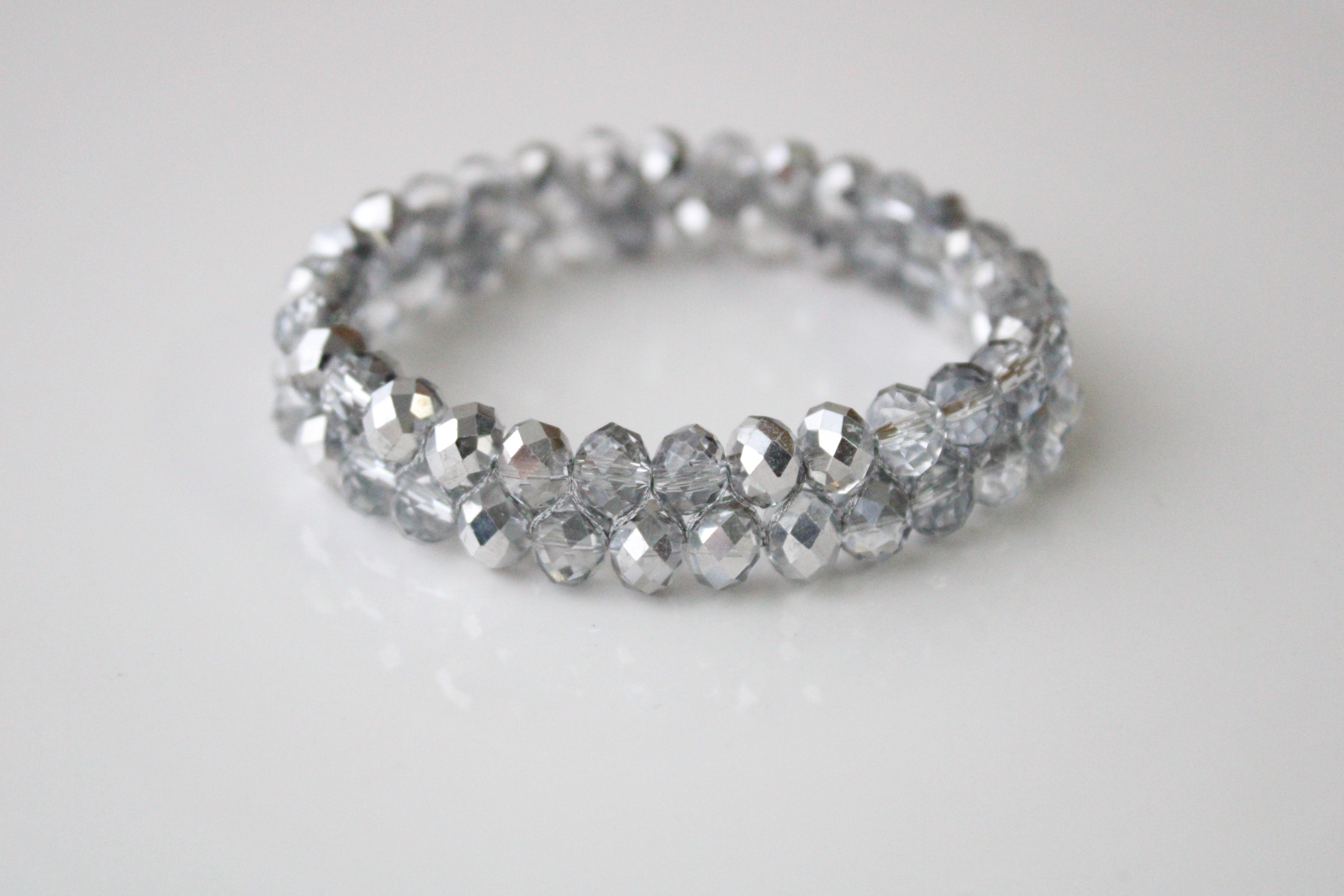 Gray Clear Glass Stone Crystal Stretch Bracelet