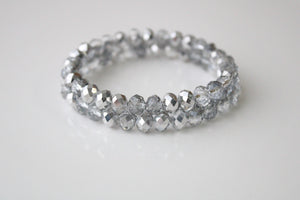 Gray Clear Glass Stone Crystal Stretch Bracelet