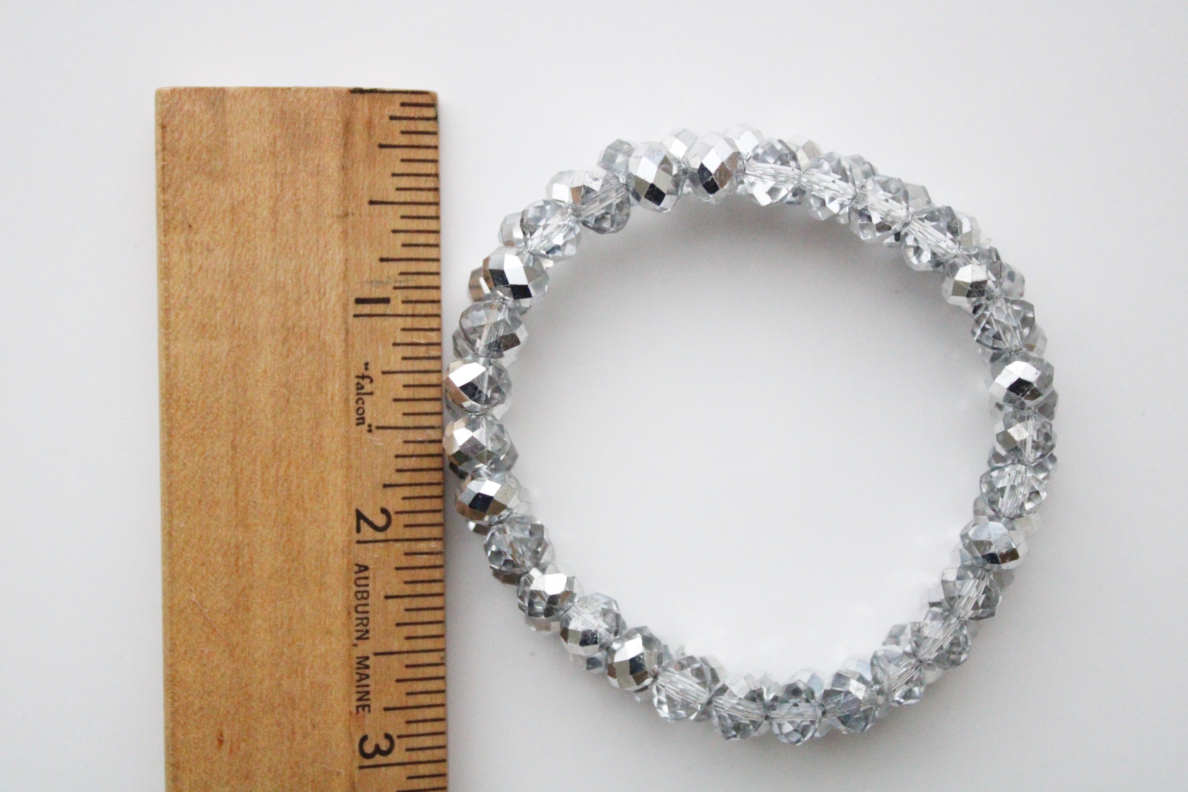 Gray Clear Glass Stone Crystal Stretch Bracelet