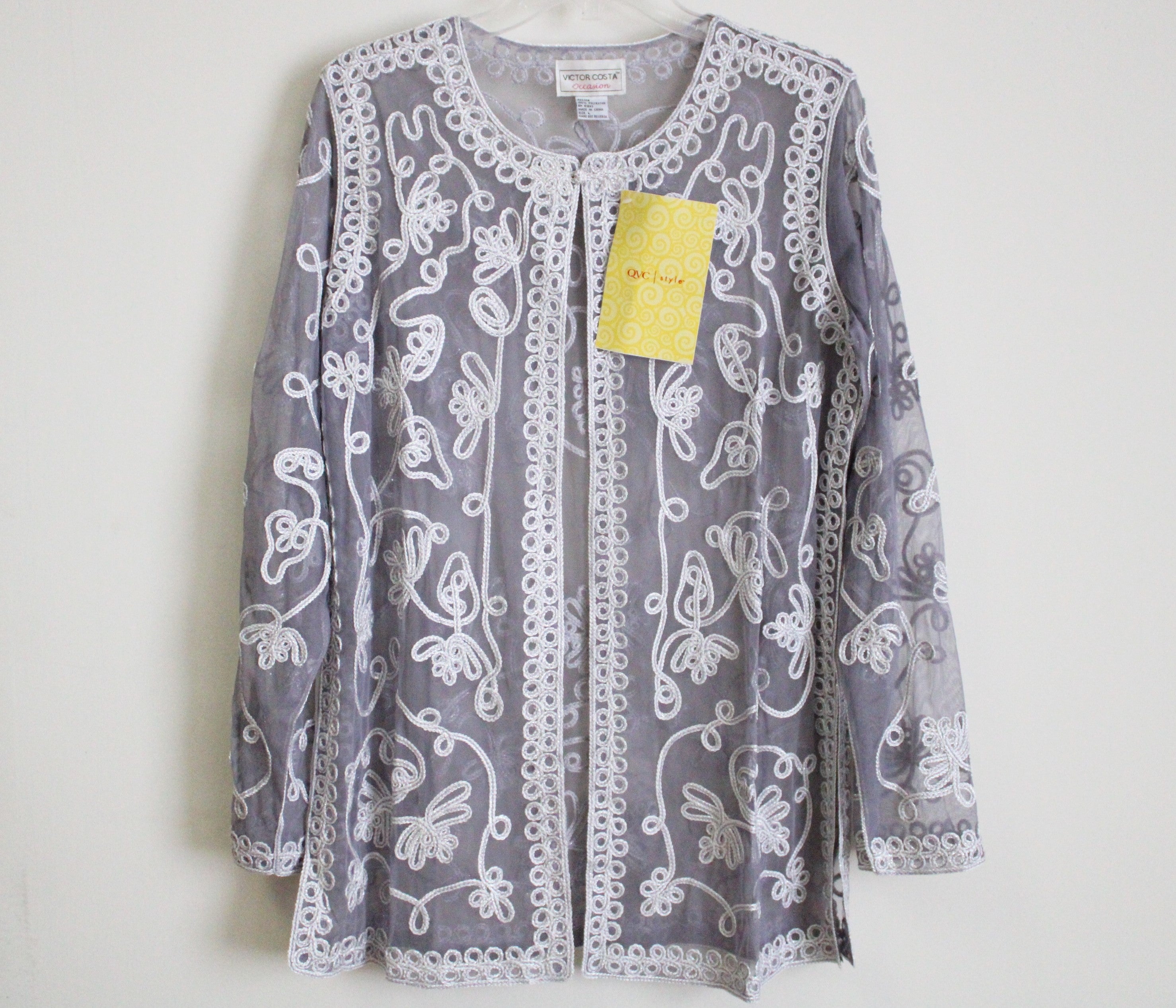 NEW Victor Costa Occasion Gray Embroidered Top | L