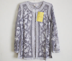 NEW Victor Costa Occasion Gray Embroidered Top | L