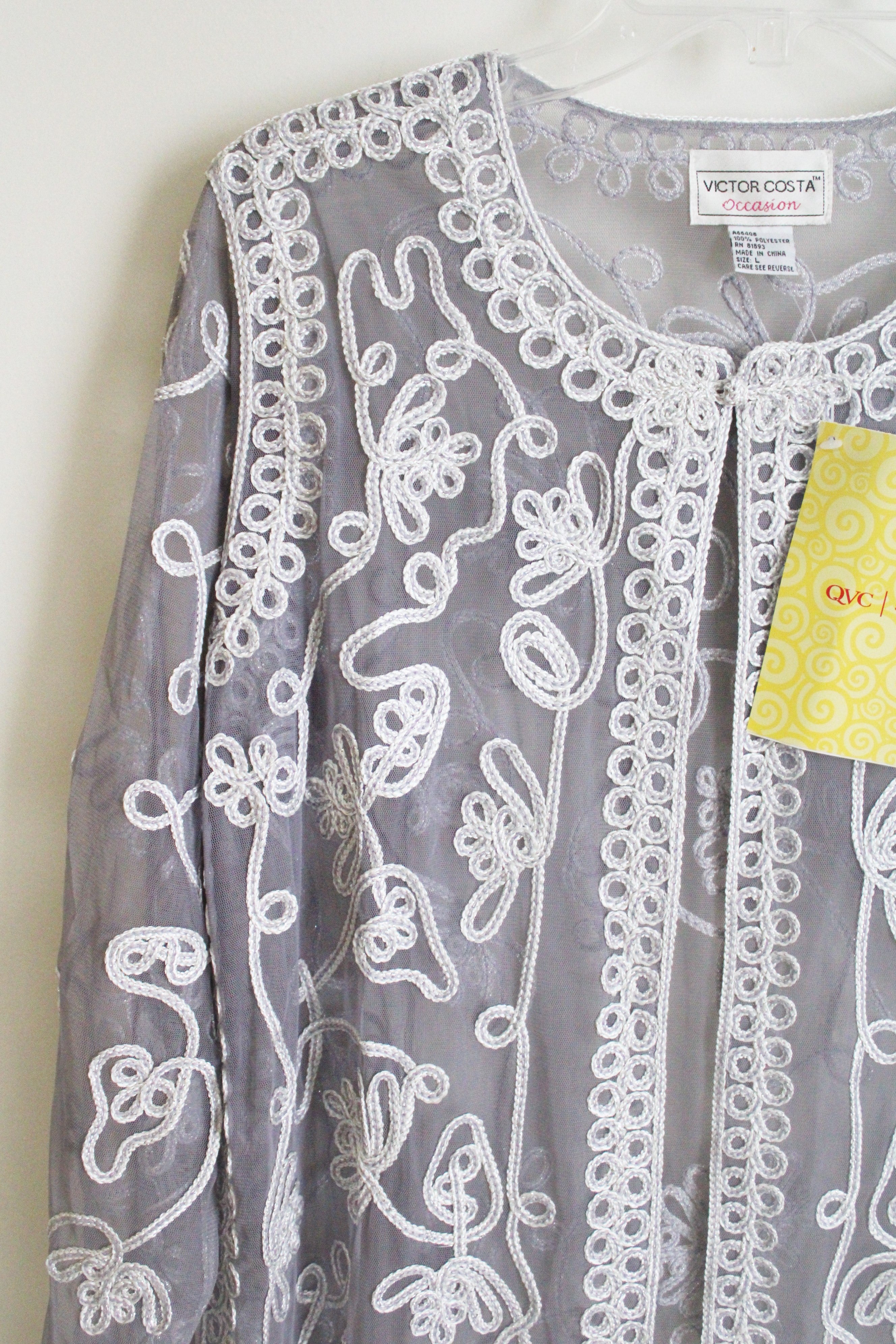 NEW Victor Costa Occasion Gray Embroidered Top | L