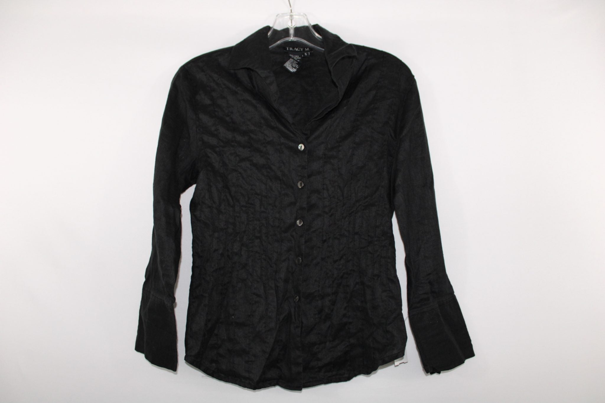 Tracy M. Black Linen Button Up | S
