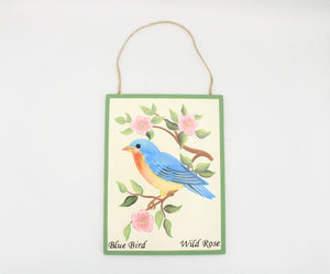 NEW Blue Bird Wild Rose Wooden Hanging Décor | 6X8" | Several Available