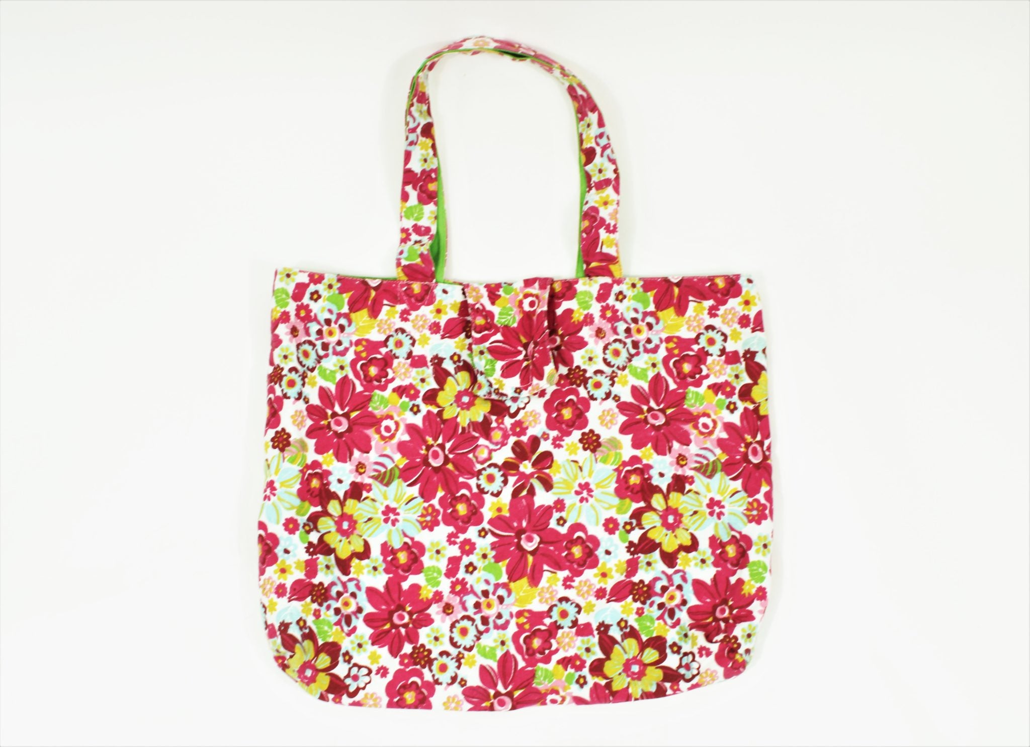 Pink & Green Floral Canvas Tote