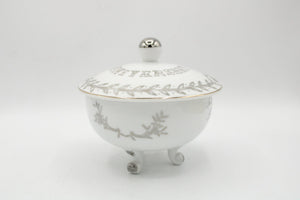 Vintage Lefton 25th Anniversary White and Silver Covered Dish W/ Lid