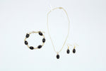 Black Oval  & Gold Necklace Bracelet & Earring Set