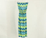 Lily Bleu Beach Blue & Green Chevron Sleeveless Dress | Size S
