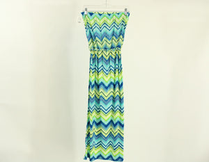 Lily Bleu Beach Blue & Green Chevron Sleeveless Dress | Size S