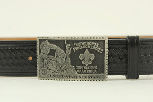 Boy Scout Solid Pewter Cowhide Leather Black Belt | Size 38 | 35-39"