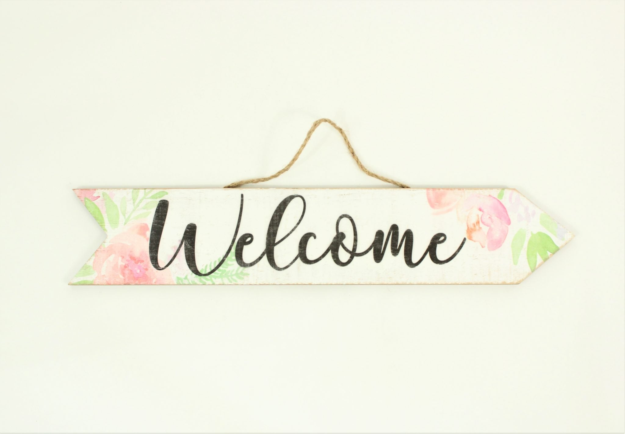 "Welcome" Floral Wall Arrow Decor | 24" x 5"