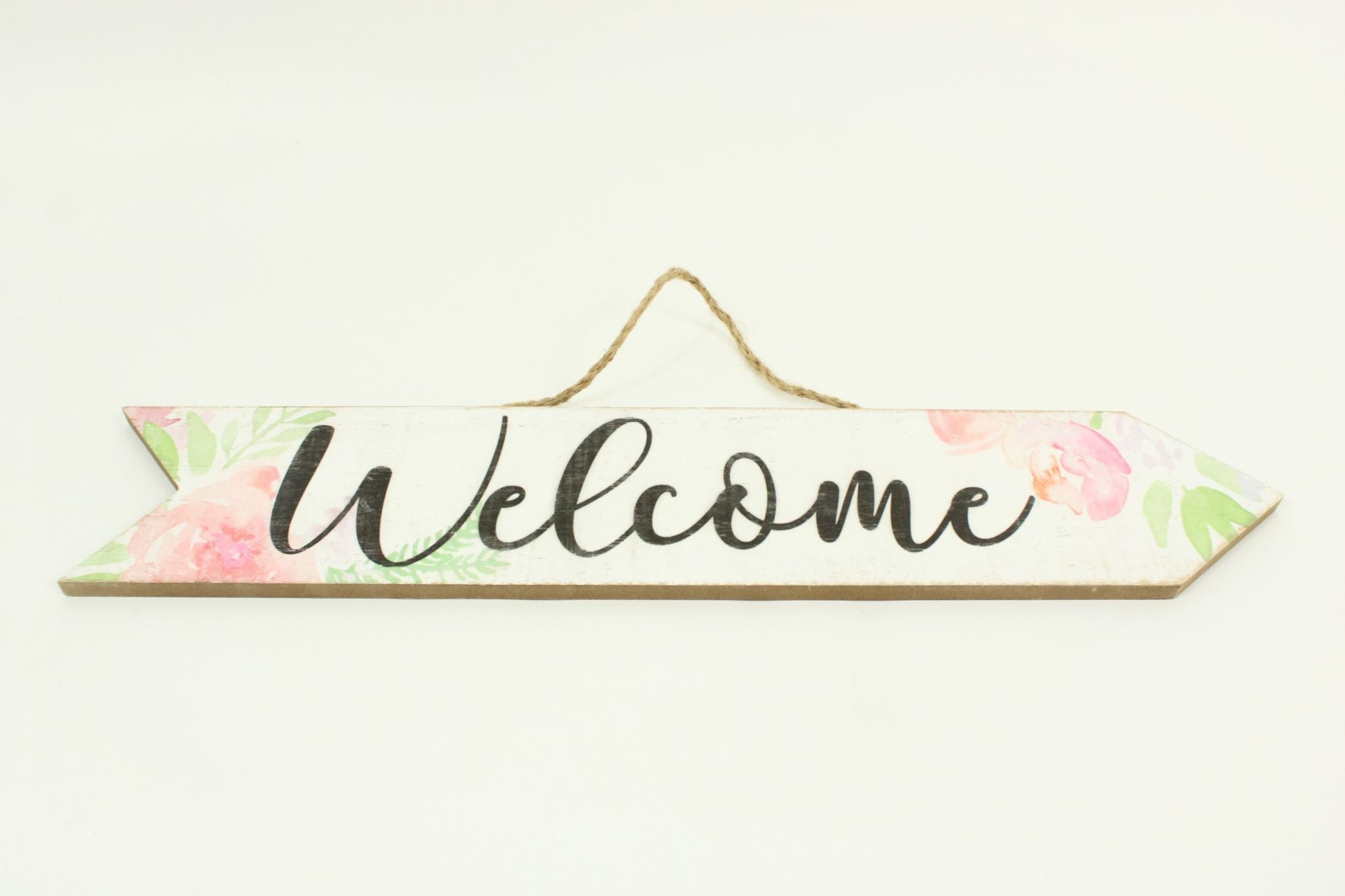 "Welcome" Floral Wall Arrow Decor | 24" x 5"