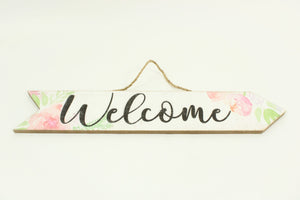"Welcome" Floral Wall Arrow Decor | 24" x 5"