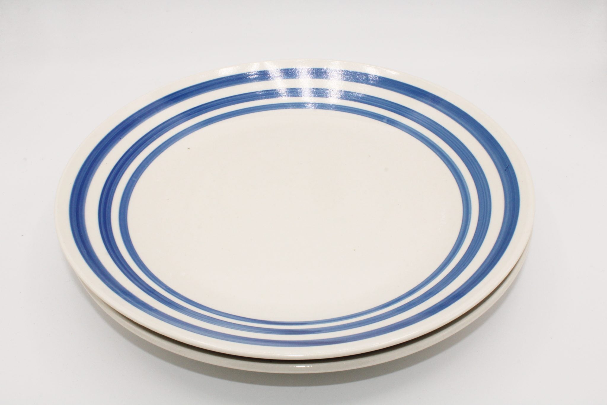Mainstays Ceramic Plates Cream with Blue Stripes