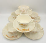 Golden Wheat Homer Laughlin 22K Gold Oven Proof Made In USA Set Of 6 Tea Cups & Saucers