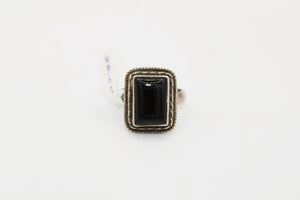 Black Square Stone Sterling Ring | Size 7