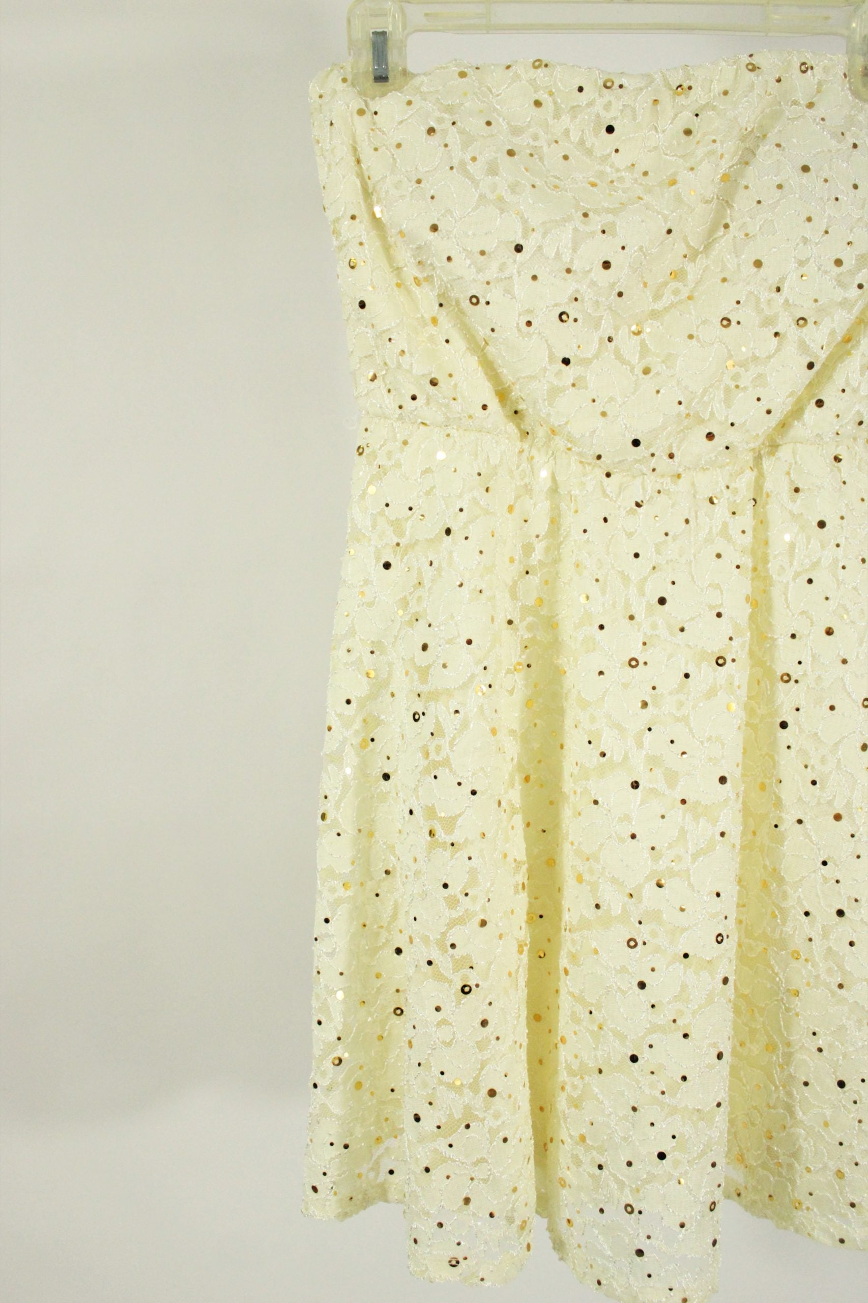 As U Wish Cream Sequined Strapless Dress | Size S