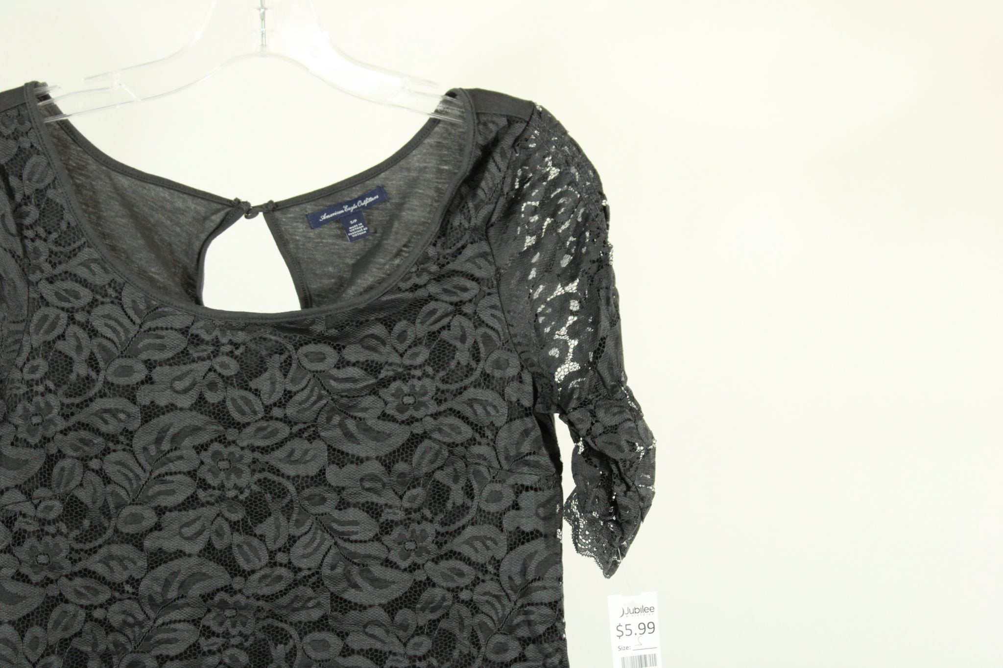 American Eagle Outfitters Gray Lace Top | Size S