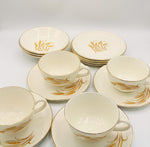 Homer Laughlin Golden Wheat 22KT Gold Tea Cups Saucers & Desserts Plates
