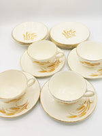 Homer Laughlin Golden Wheat 22KT Gold Tea Cups Saucers & Desserts Plates