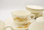 Homer Laughlin Golden Wheat 22KT Gold Tea Cups Saucers & Desserts Plates
