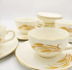 Homer Laughlin Golden Wheat 22KT Gold Tea Cups Saucers & Desserts Plates