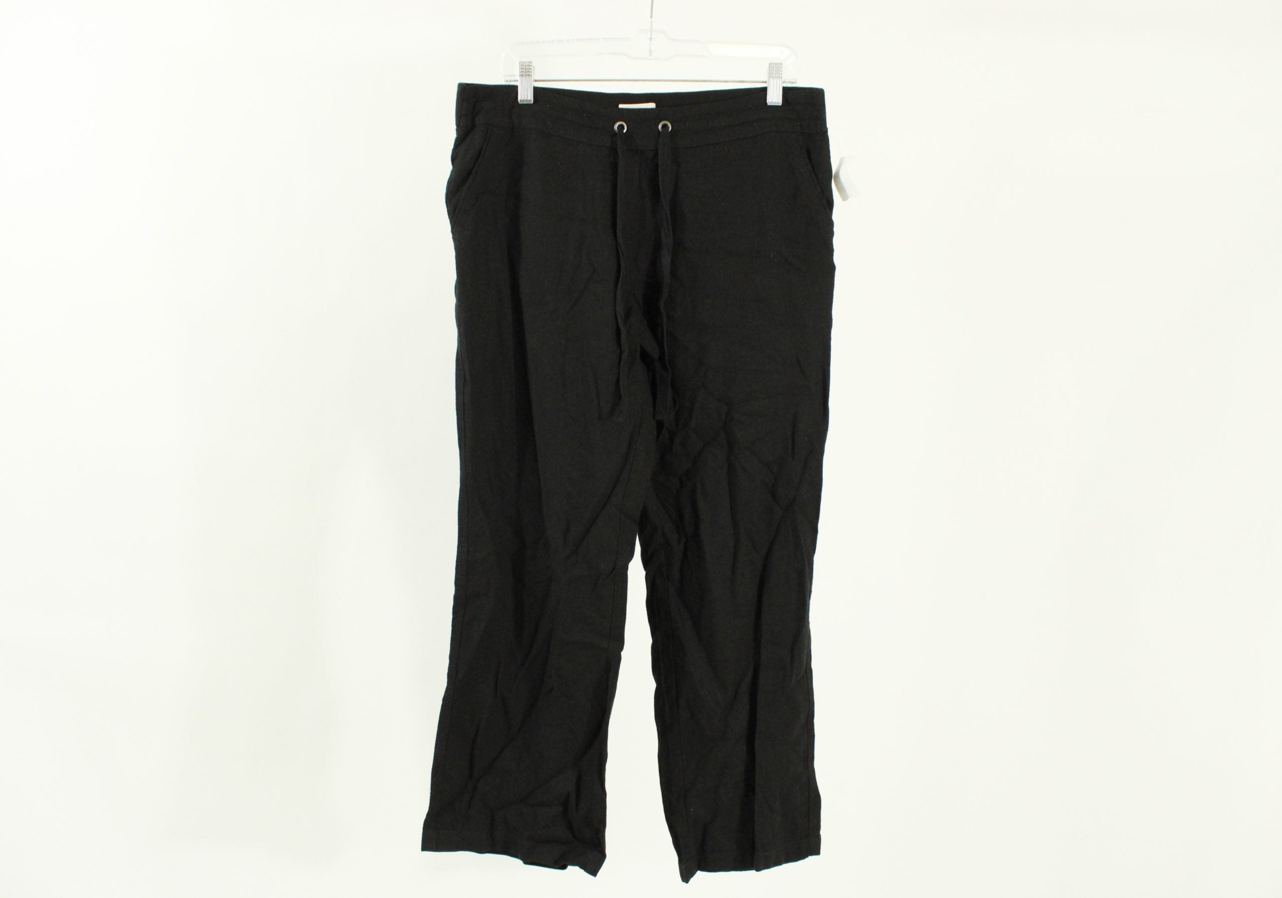 Per Se Black Linen Straight Leg Pants | Size L Petite