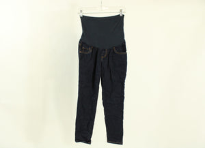 Indigo Blue Dark Wash Denim Maternity Crop Jeans | Size Petite M