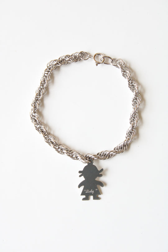 "Baby" 1979 Little Girl Silhouette Charm Sterling Chain Bracelet