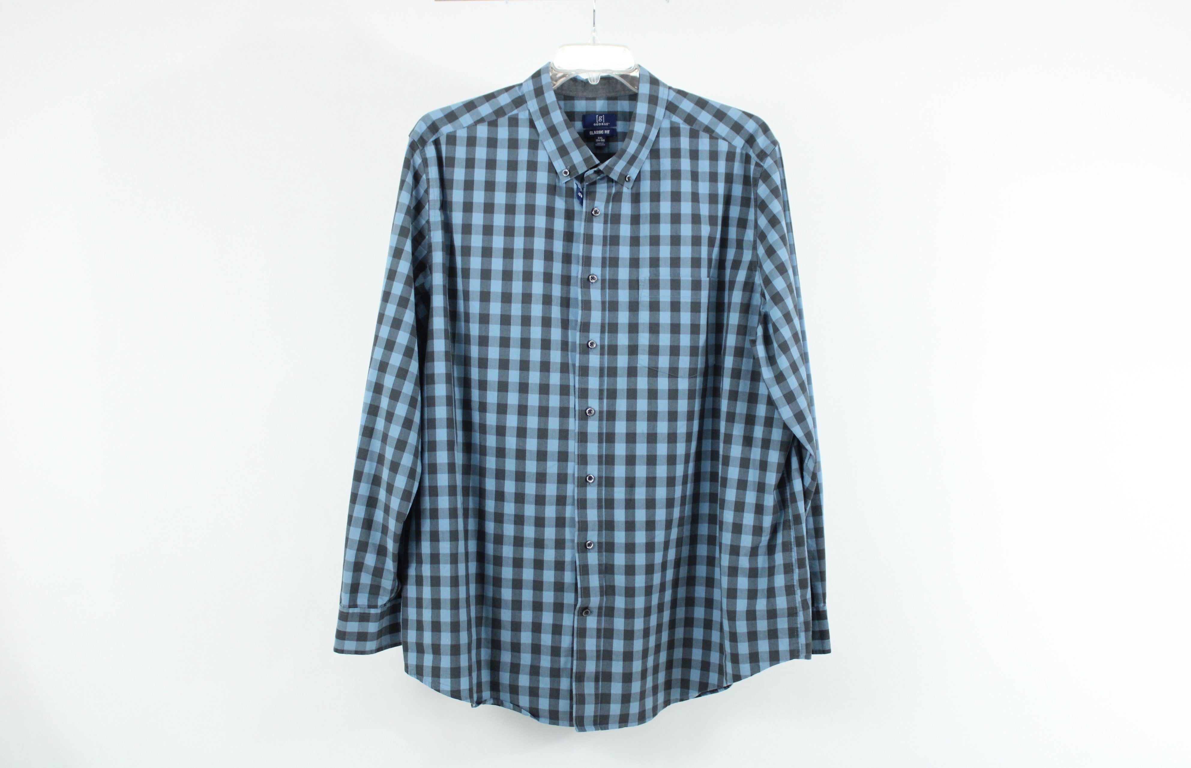 George Classic Fit Blue & Gray Plaid Shirt | 3XL