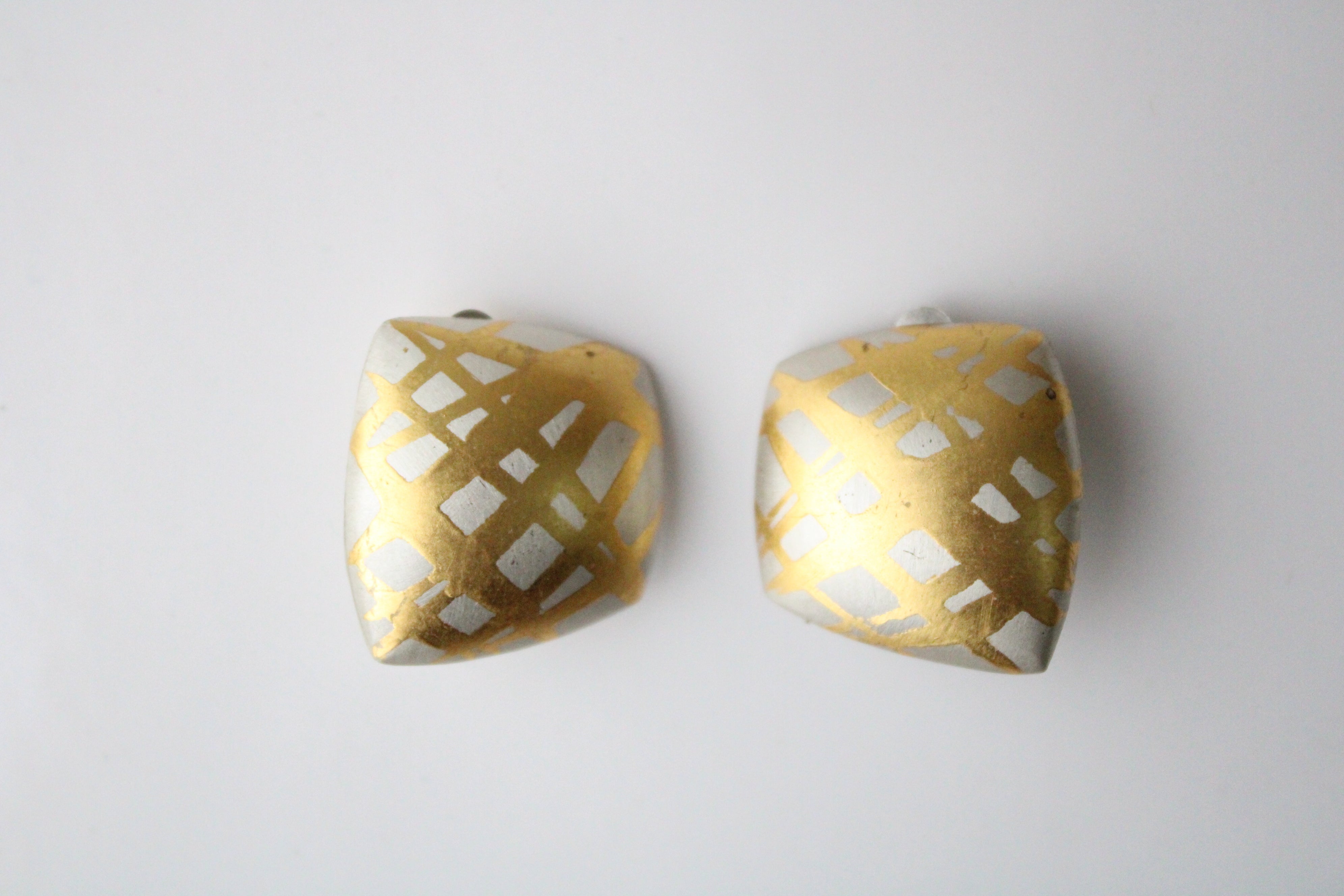 Wooden Gold Painted Clip On Earrings