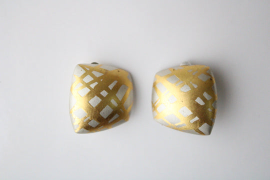 Wooden Gold Painted Clip On Earrings