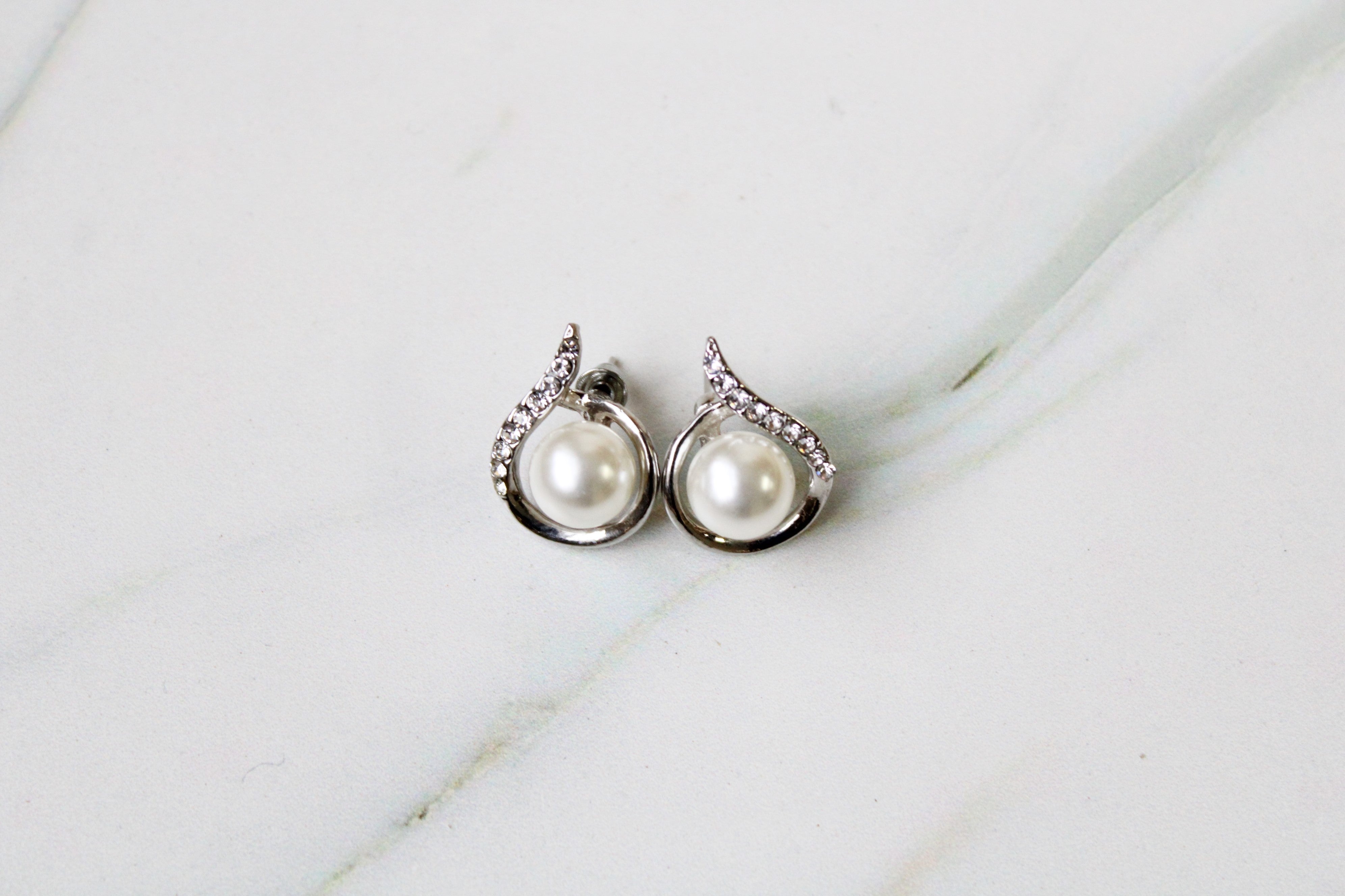 Faux Pearl & Silver Earrings