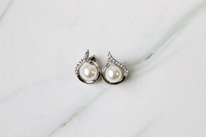 Faux Pearl & Silver Earrings