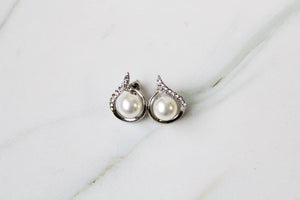 Faux Pearl & Silver Earrings