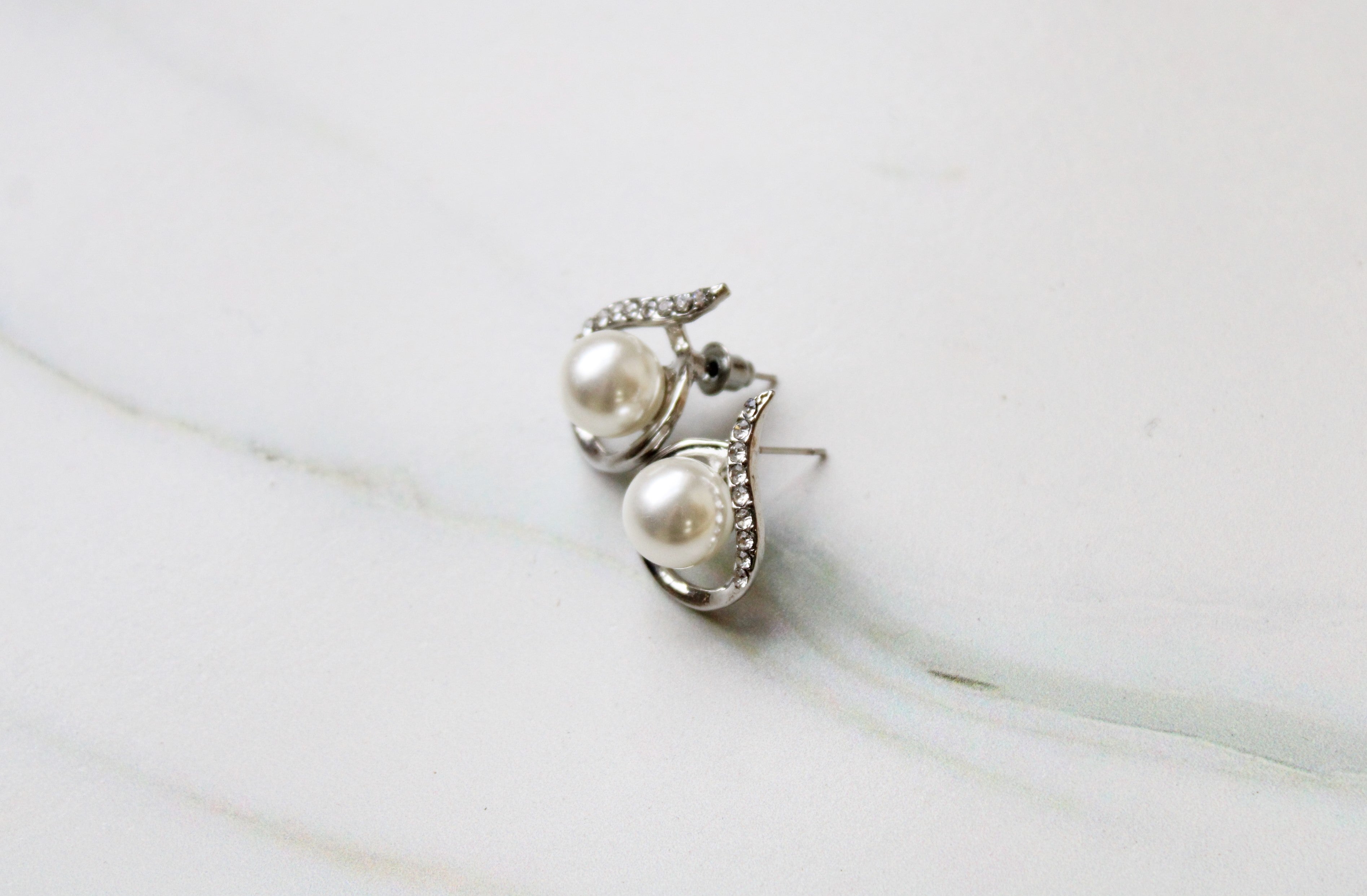 Faux Pearl & Silver Earrings