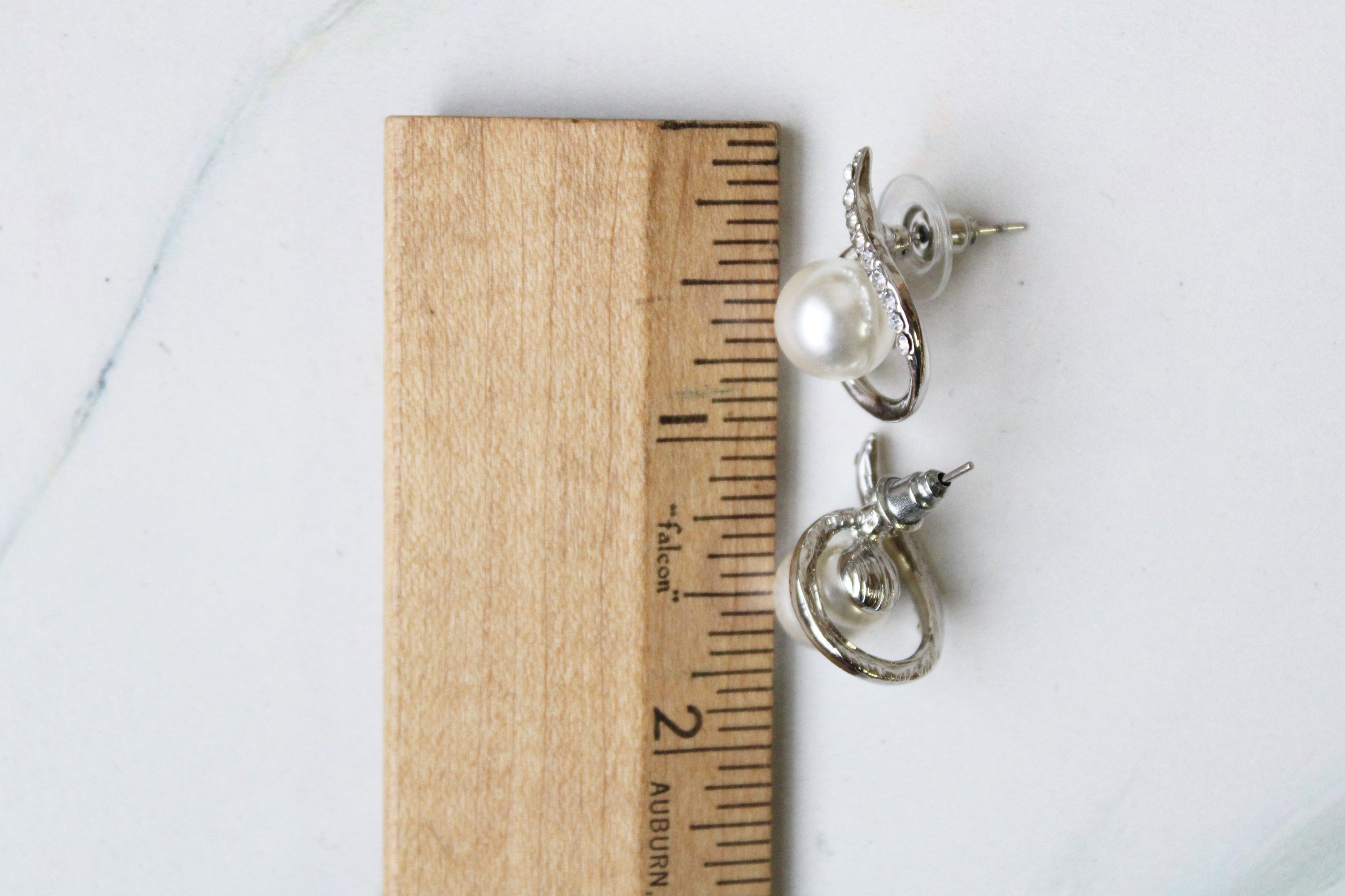 Faux Pearl & Silver Earrings