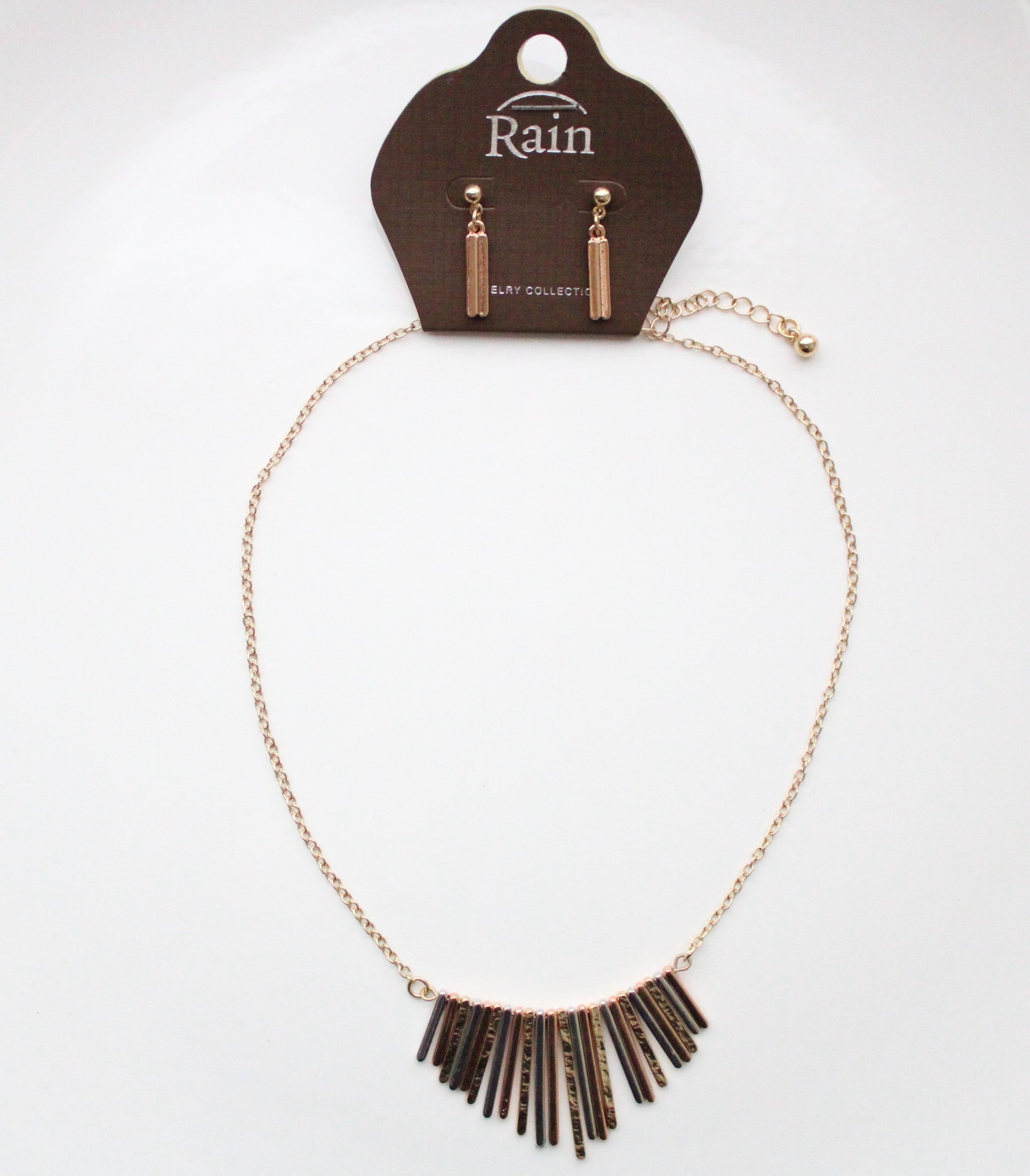 Rain Metal Sticks 3 Tone Necklace & Earring Set