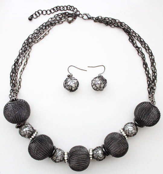 Black Metal Statement Necklace & Earring Set