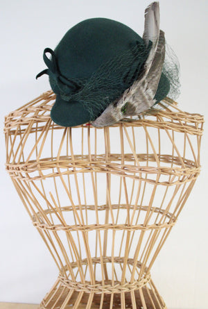 Beltone Hats New York Green Feather Antique Hat