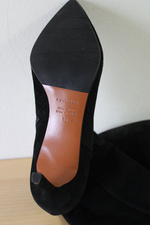 Aquatalia Black Suede Heeled Boots | Size 10