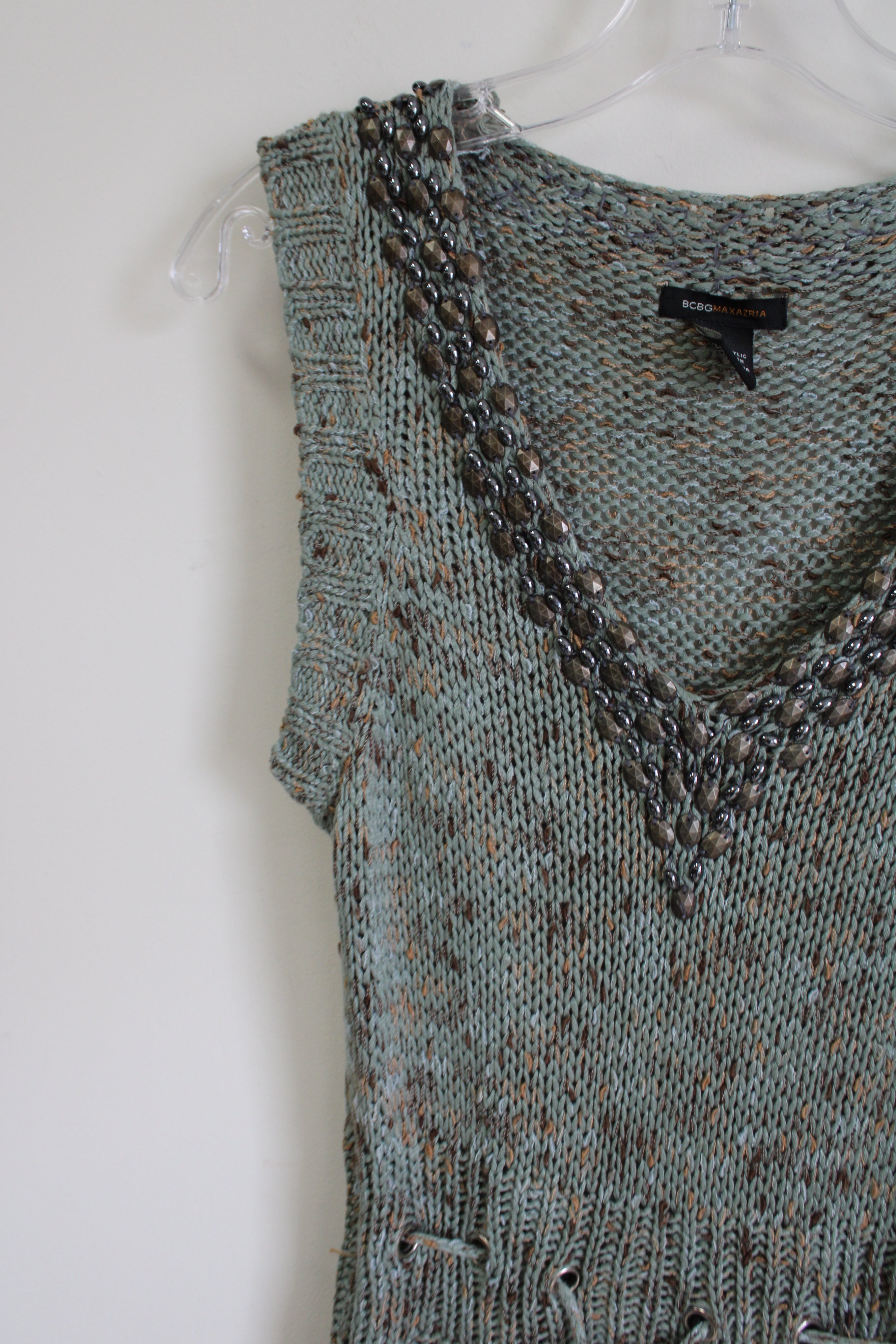 BCBG Maxazria Green Knit Beaded Dress | L