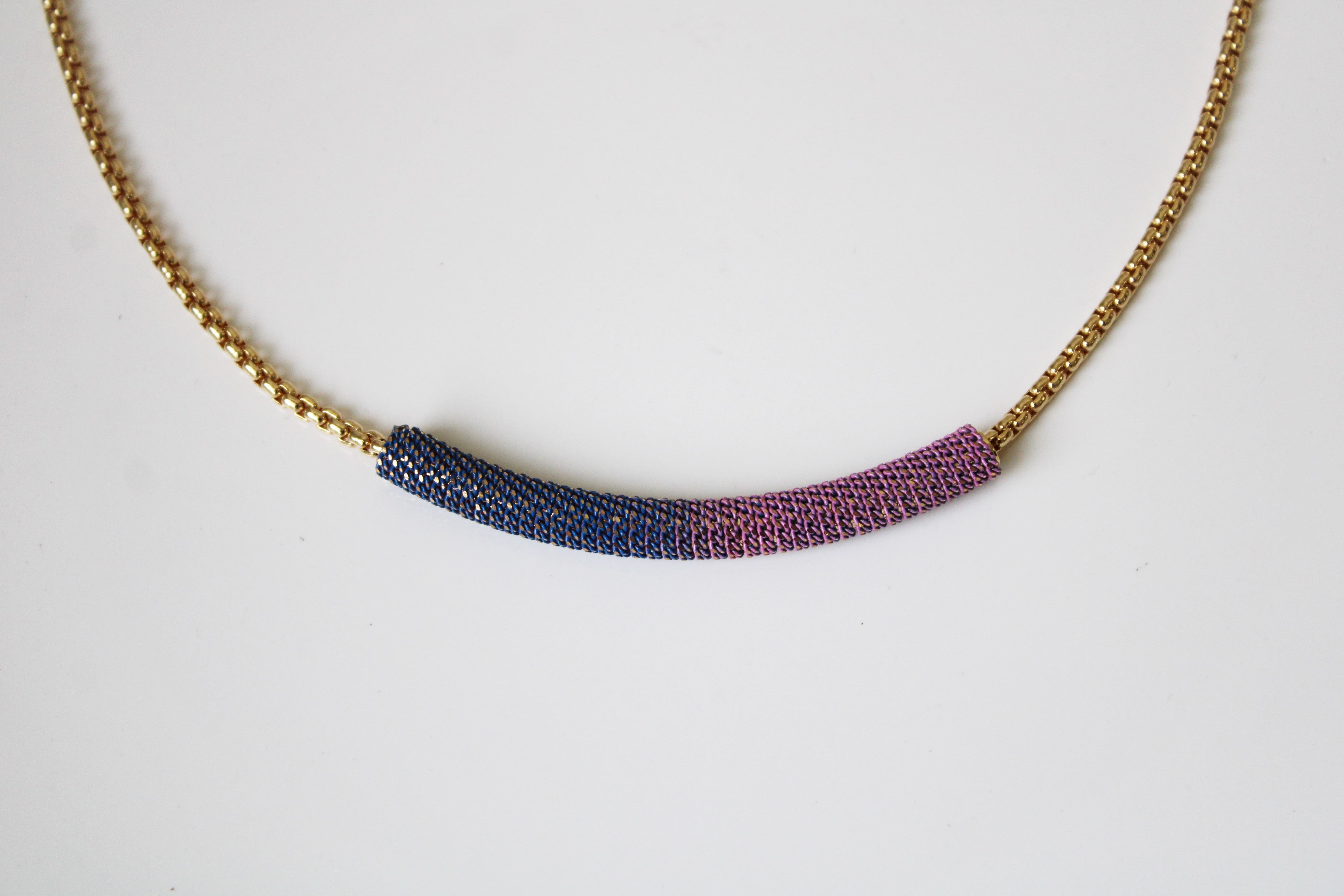 Pink & Blue Ombre Gold Chain Necklace