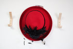 NEW Jenny Buchman Red Black Feather Wool Hat