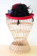 NEW Jenny Buchman Red Black Feather Wool Hat