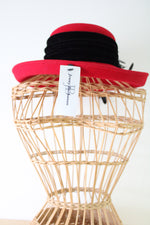 NEW Jenny Buchman Red Black Feather Wool Hat